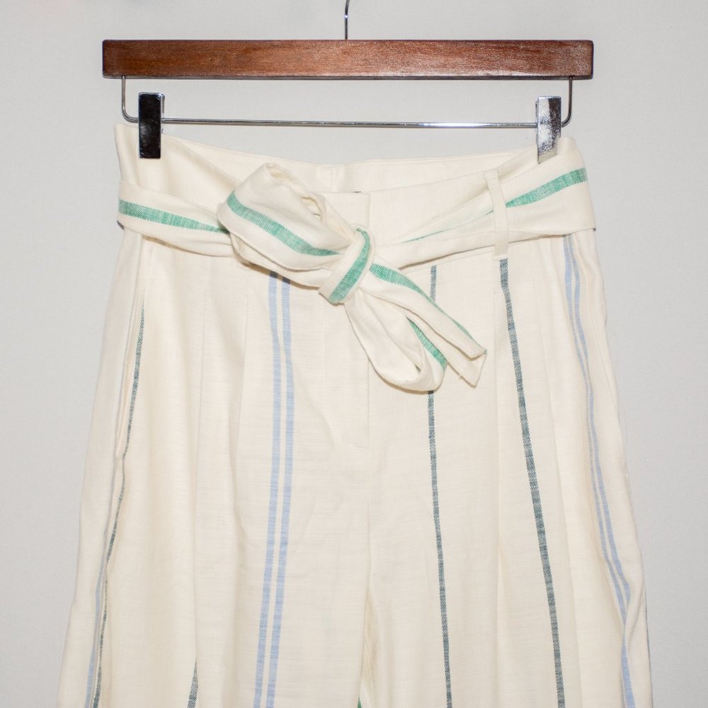 Ann Taylor Tie Waist Striped Linen Wide Leg Pants - Picture 4 of 8